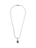 Eclectica Pre-Loved Faux Pearl Crystal Collar Necklace, Silver/Green