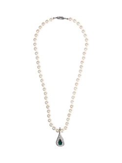 Eclectica Pre-Loved Faux Pearl Crystal Collar Necklace, Silver/Green, Silver/Green