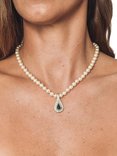 Eclectica Pre-Loved Faux Pearl Crystal Collar Necklace, Silver/Green