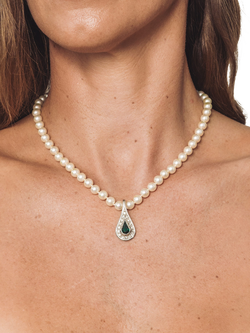 Eclectica Pre-Loved Faux Pearl Crystal Collar Necklace, Silver/Green - view 2, Silver/Green