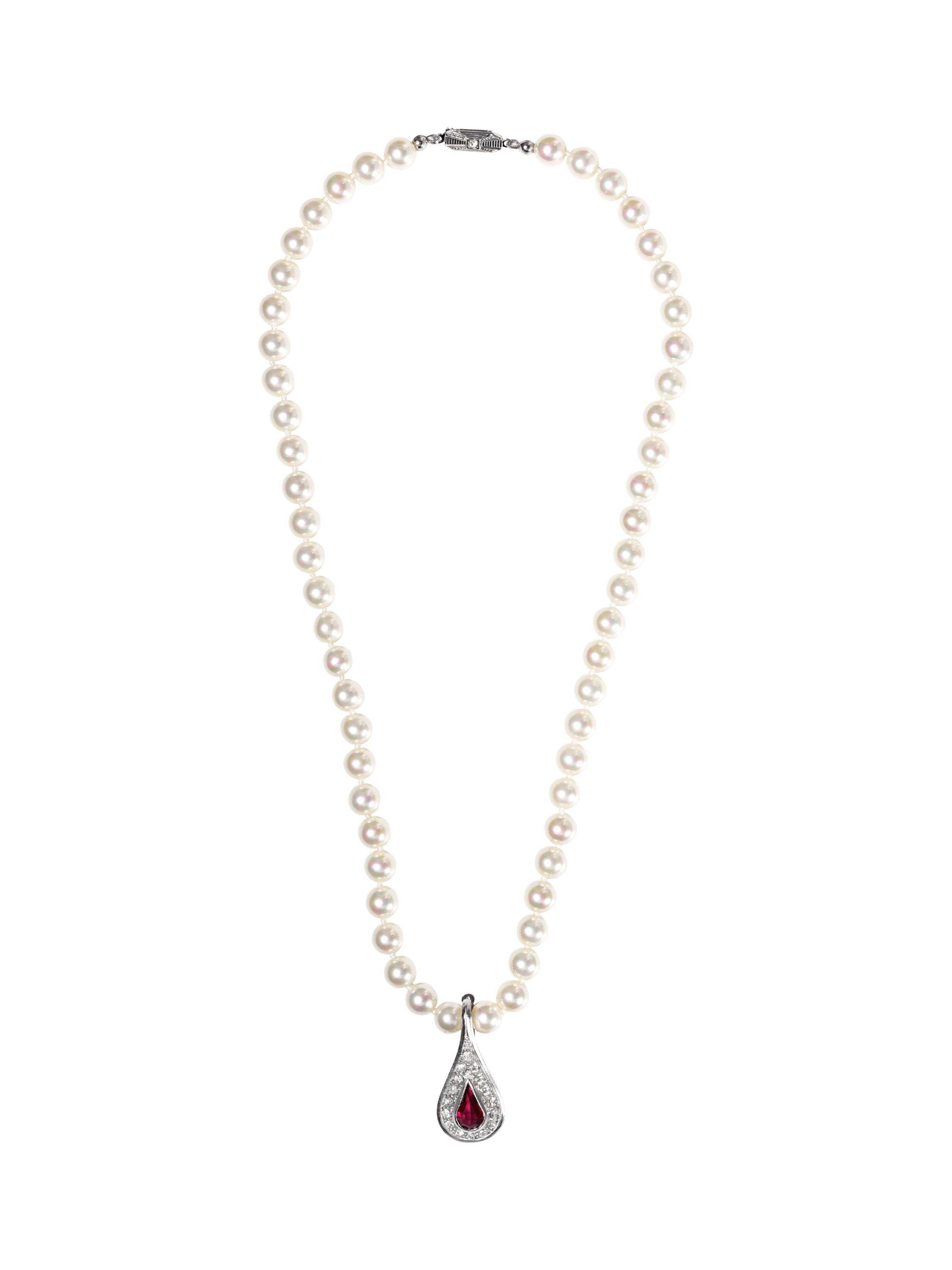 Product image 1 of 3, which shows Eclectica Pre-Loved Faux Pearl Crystal Collar Necklace, Silver/Red