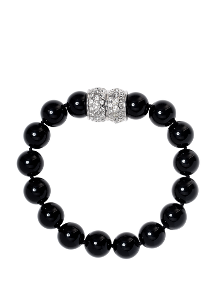 Eclectica Pre-Loved Refound Glass Bead Bracelet, Black, Black/Silver