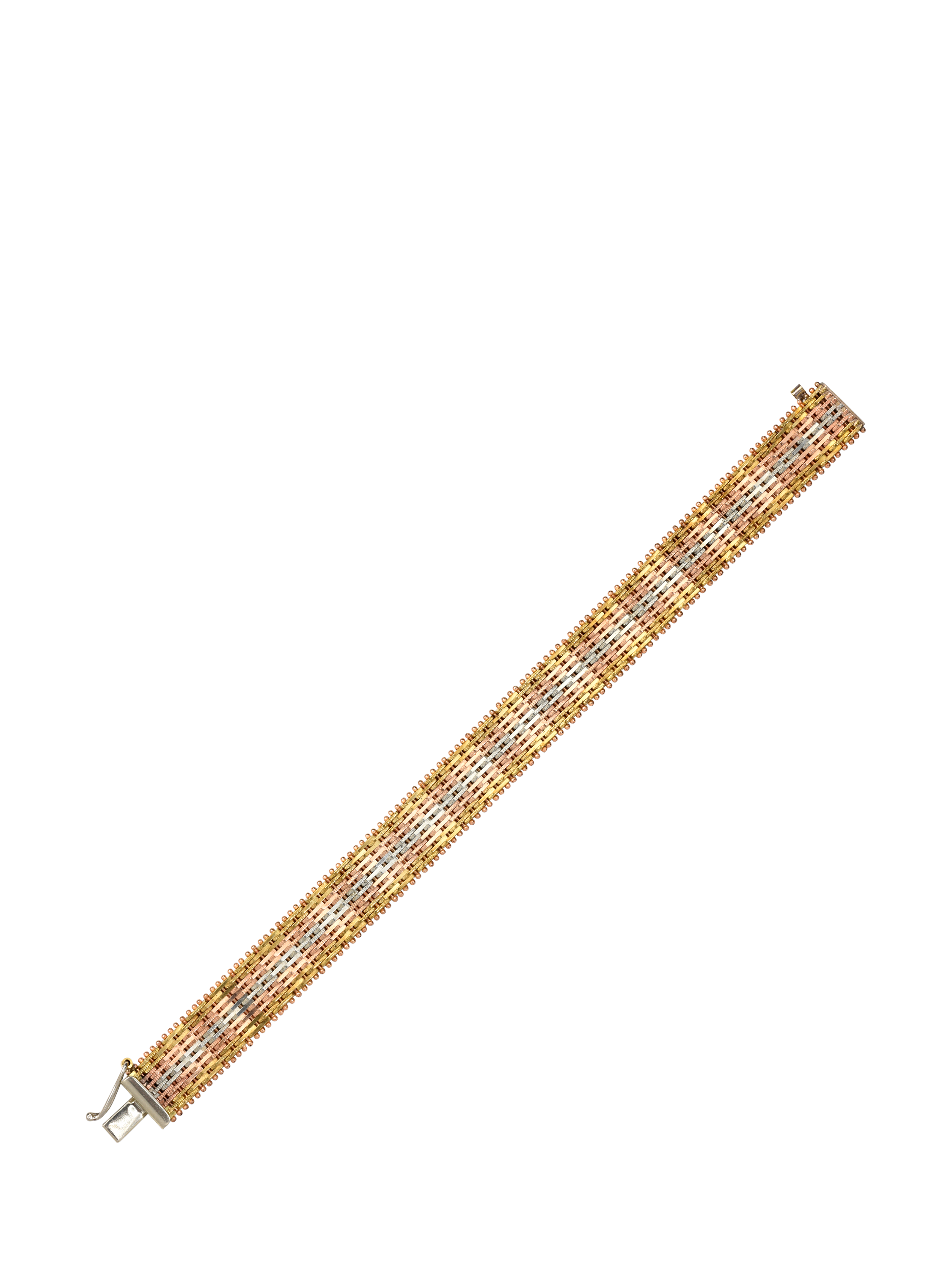Product image 1 of 3, which shows Eclectica Pre-Loved Refound Tri-Colour Band Bracelet, Gold