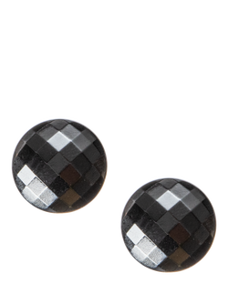 Eclectica Pre-Loved Refound Glass Clip-On Button Earrings, Dated Circa 1980s, Black