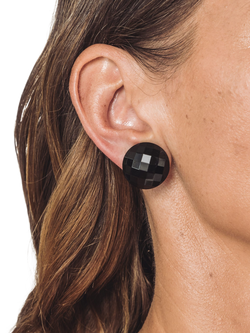 Eclectica Pre-Loved Refound Glass Clip-On Button Earrings, Dated Circa 1980s - view 2, Black