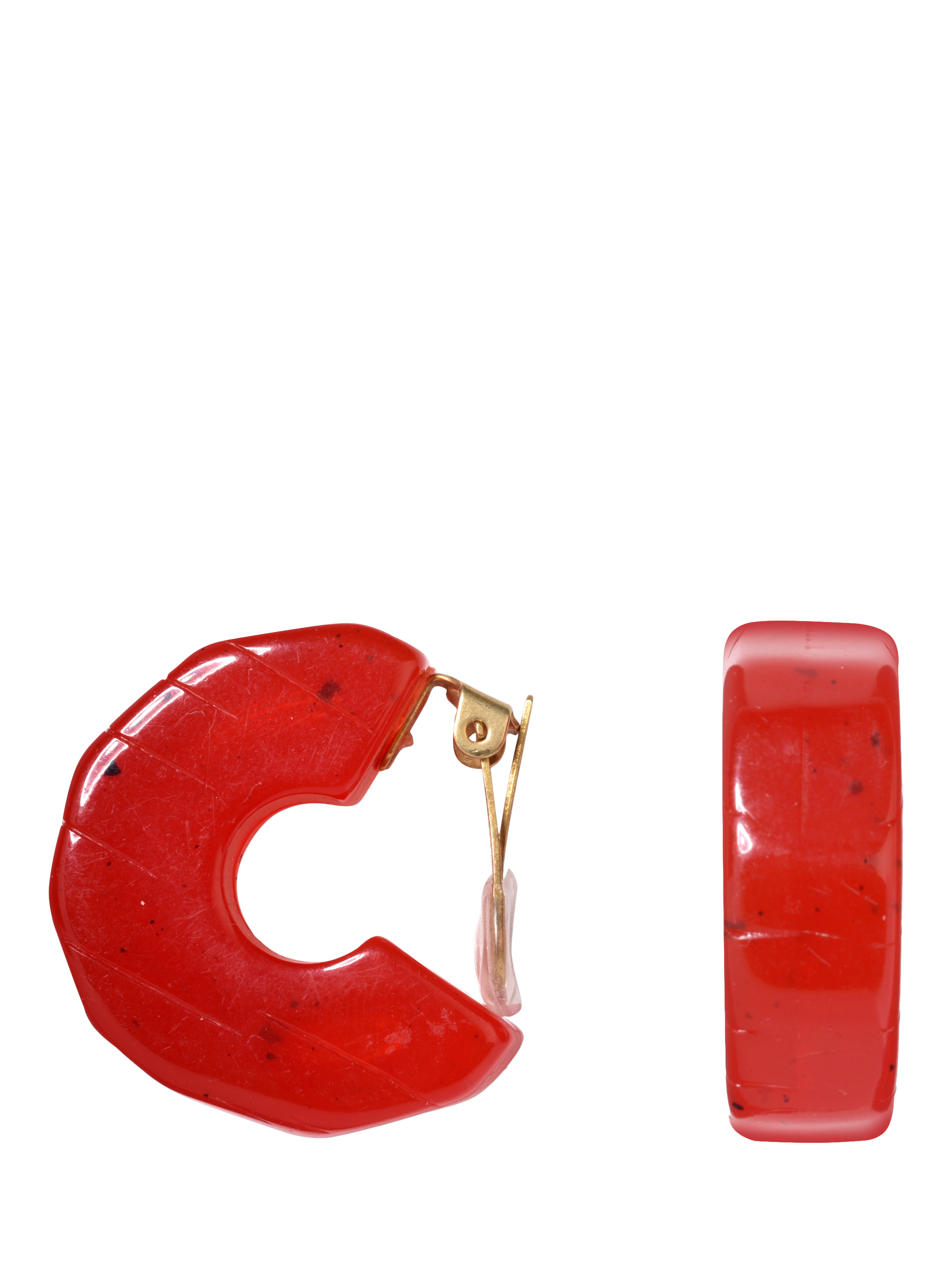 Product image 1 of 3, which shows Eclectica Pre-Loved Refound Resin Half Hoop Clip-On Earrings, Dated Circa 1980s