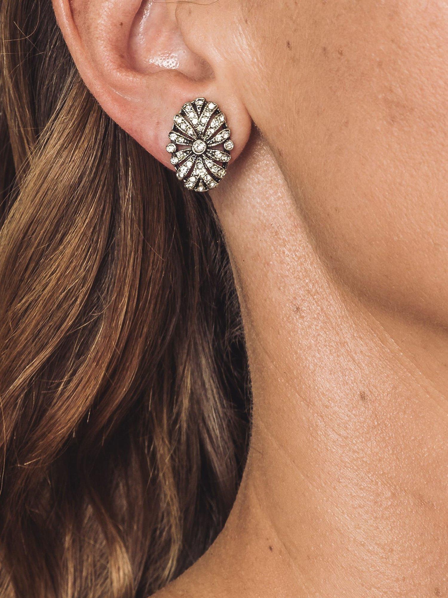 Product image 2 of 3, which shows Eclectica Pre-Loved Art Deco Oval Clip-On Earrings, Silver