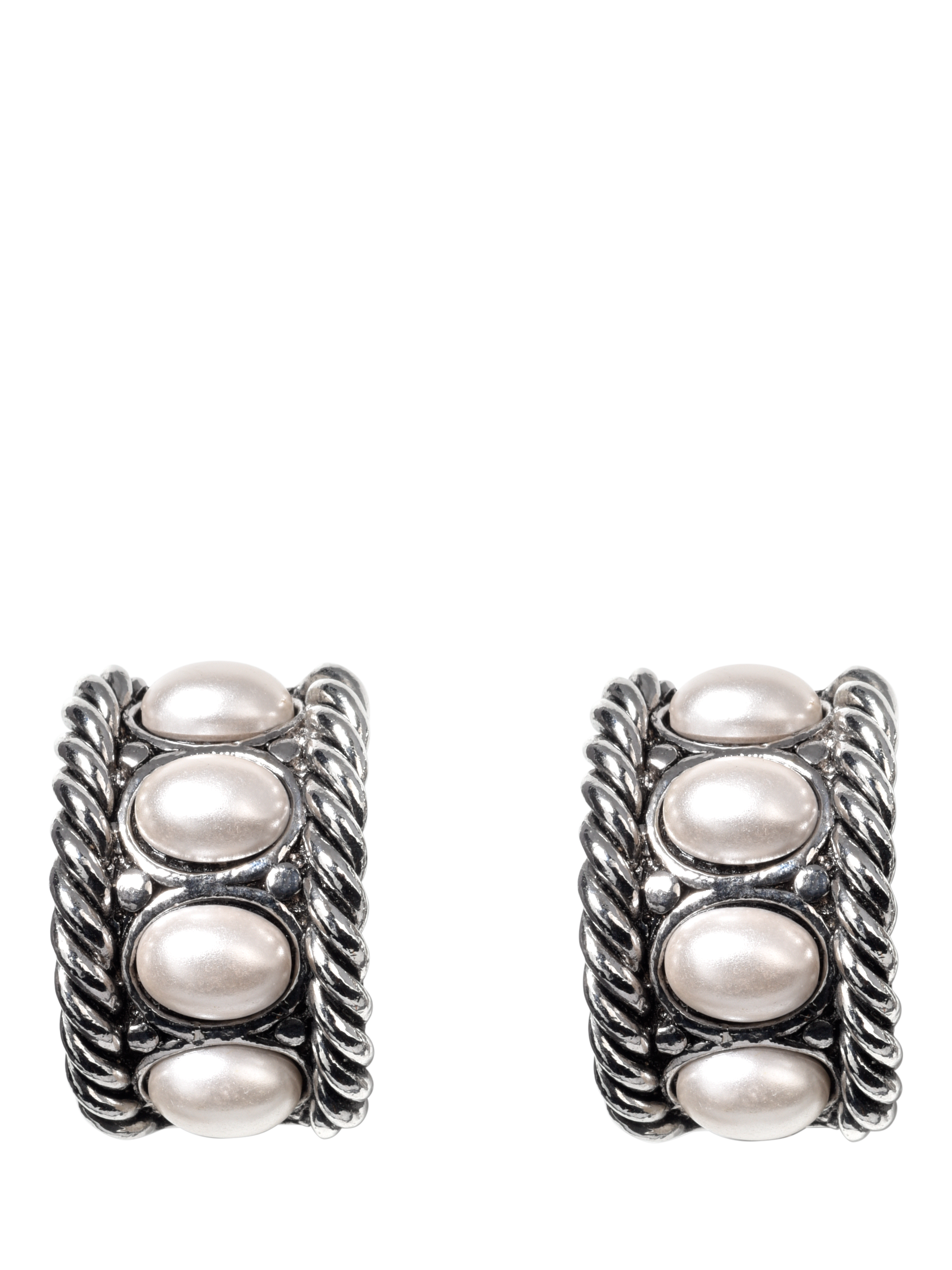 Product image 1 of 3, which shows Eclectica Pre-Loved Refound Faux Pearl Rope Half Hoop Earrings, Silver