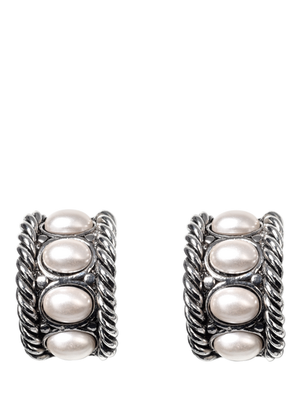 Eclectica Pre-Loved Refound Faux Pearl Rope Half Hoop Earrings, Silver, Silver