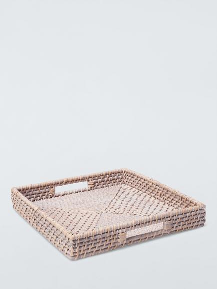 John Lewis Woven Rattan Square Tray, White, White