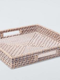 John Lewis Woven Rattan Square Tray, White - view 2, White