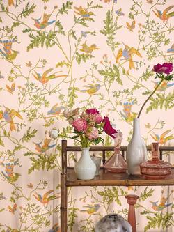 Cole & Son Hummingbirds Wallpaper - view 2, Tangerine/Olive 124/1002