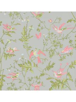 Cole & Son Hummingbirds Wallpaper, Rose/Olive On Grey 124/1003