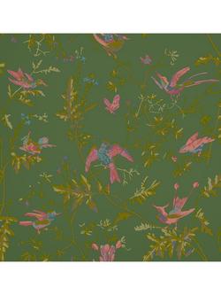 Cole & Son Hummingbirds Wallpaper, Fuchsia/Racing Green 124/1005