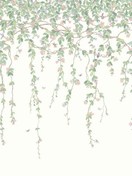 Cole & Son Hummingbirds Flora Wallpaper Panel, Blush/Sage/Cream 124/2008