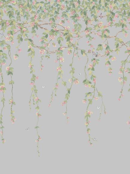 Cole & Son Hummingbirds Flora Wallpaper Panel, Rose/Olive Grey 124/2010