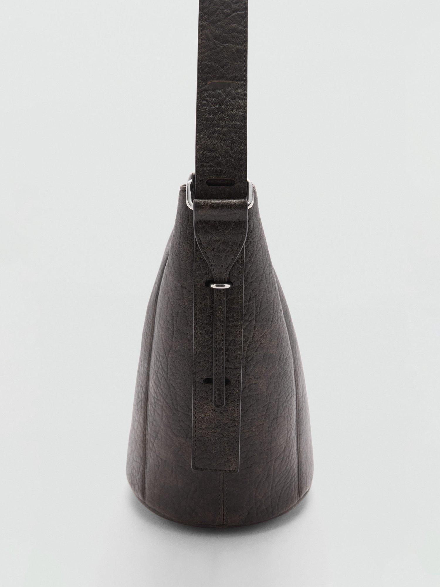 Product image 3 of 4, which shows Mango Jolene Faux Leather Medium Bucket Bag, Black