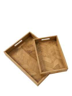 Truly Herringbone Mango Wood Tray, Set of 2, Brown, Brown