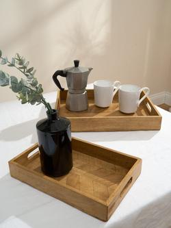 Truly Herringbone Mango Wood Tray, Set of 2, Brown - view 2, Brown