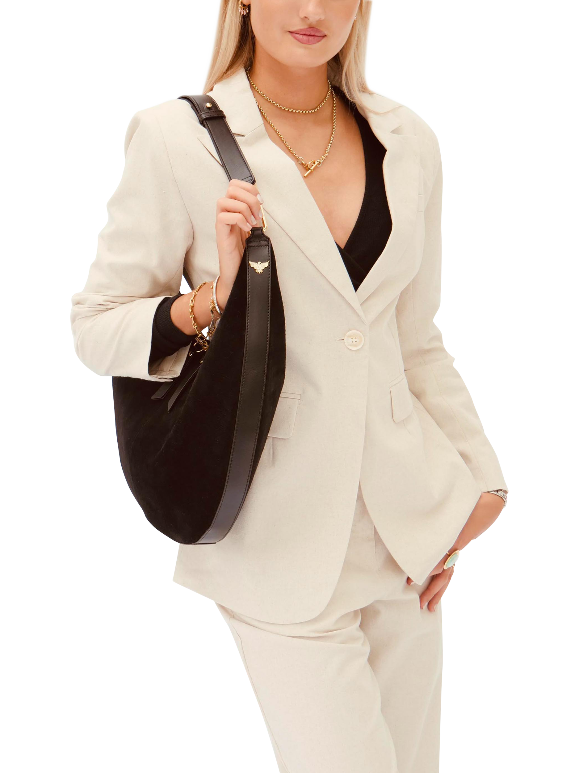 Product image 2 of 3, which shows Apatchy London Nora Suede & Leather Shoulder Bag, Black