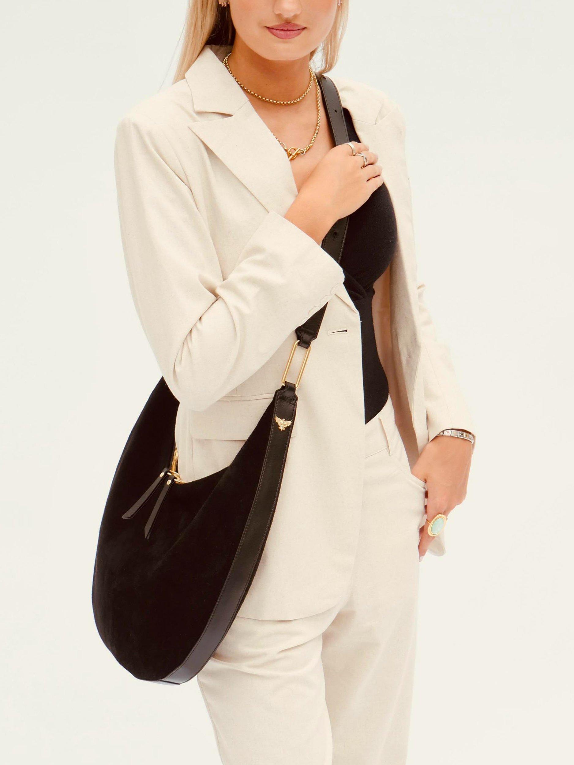 Product image 3 of 3, which shows Apatchy London Nora Suede & Leather Shoulder Bag, Black