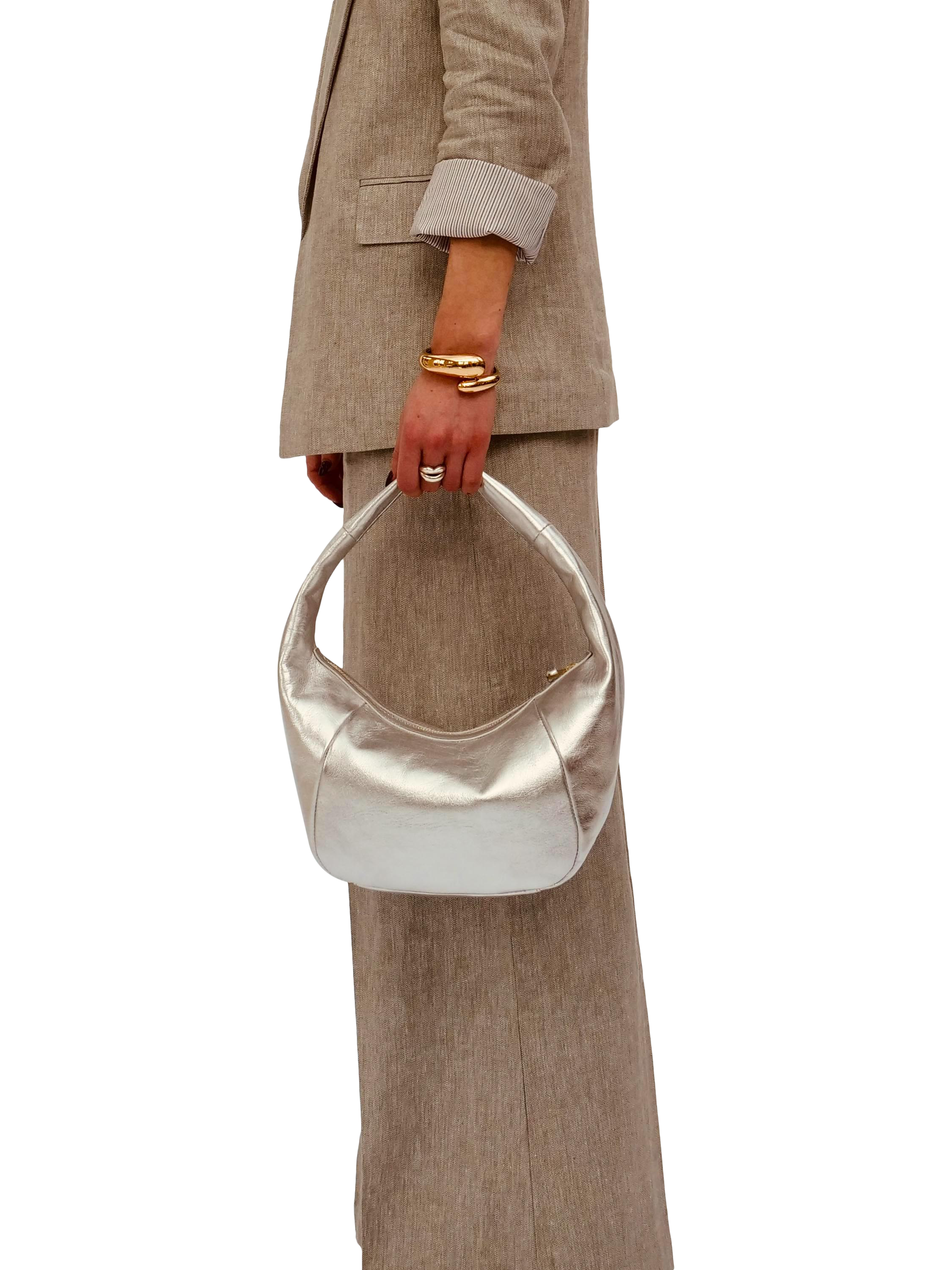 Product image 5 of 5, which shows Apatchy London Jasmine Leather Shoulder Bag, Silver