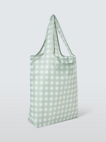 John Lewis Gingham Folding Tote Bag in Pouch, Green, 