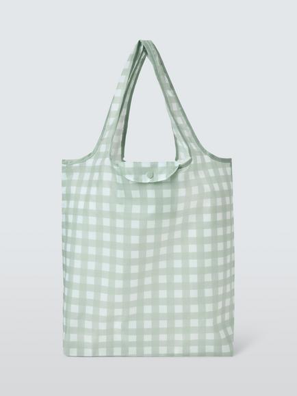 John Lewis Gingham Folding Tote Bag in Pouch, Green - view 2, 