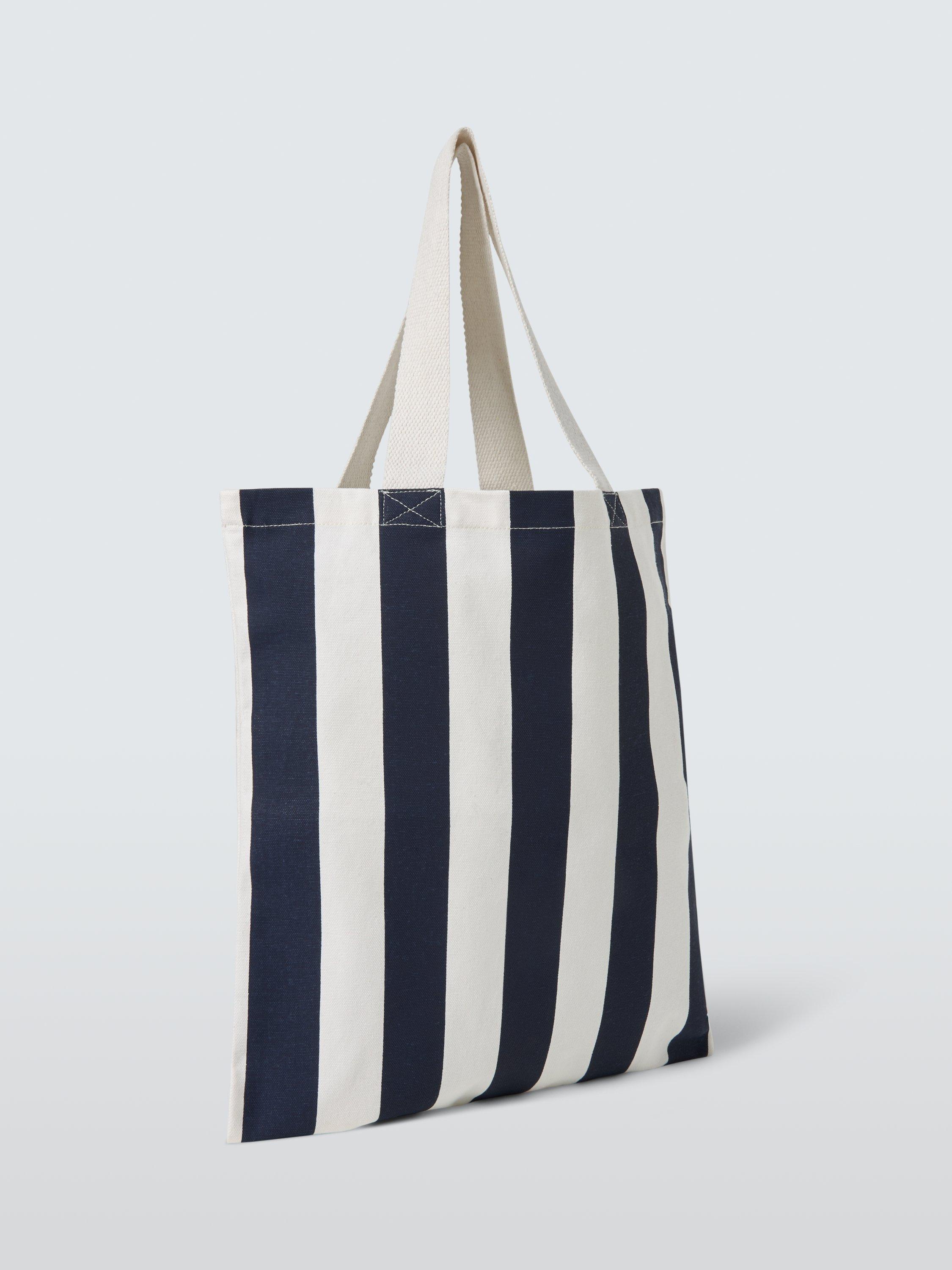 Product image 1 of 3, which shows WhiteNavy Stripe Cotton Tote