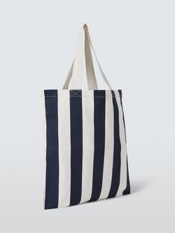 John Lewis Striped Cotton Tote, Navy/White, 
