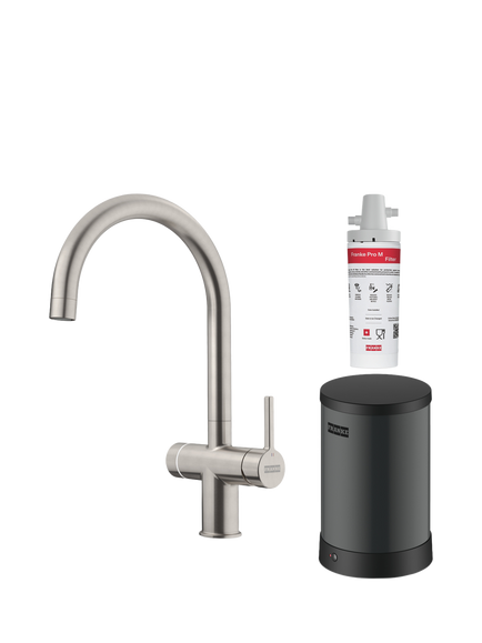 Franke Maris 3-in-1 Electronic Water Hub Boiling Hot Water Swivel Spout Single Lever Kitchen Tap, Décor Steel