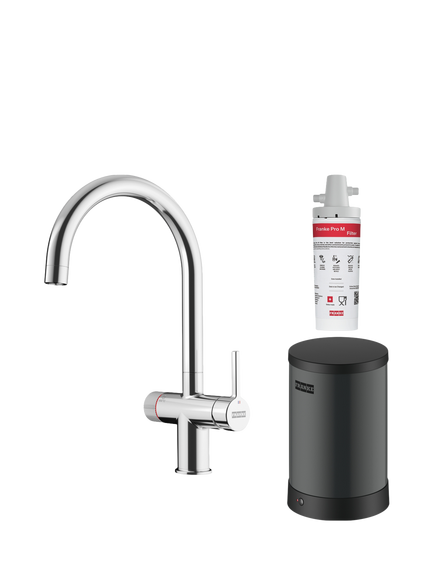 Franke Maris 3-in-1 Mechanical Water Hub Boiling Hot Water Swivel Spout Single Lever Kitchen Tap, Matt Black