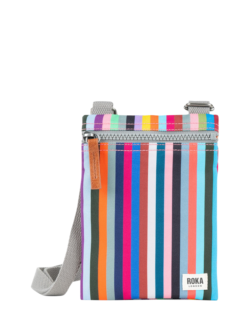 Product image 1 of 6, which shows ROKA London Chelsea Recycled Canvas Crossbody Pocket Bag, Multi Stripe