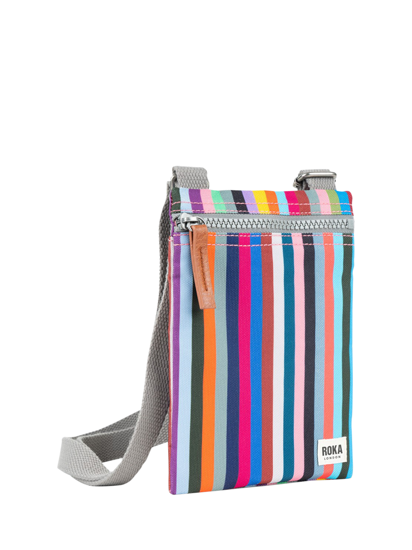 Product image 2 of 6, which shows ROKA London Chelsea Recycled Canvas Crossbody Pocket Bag, Multi Stripe