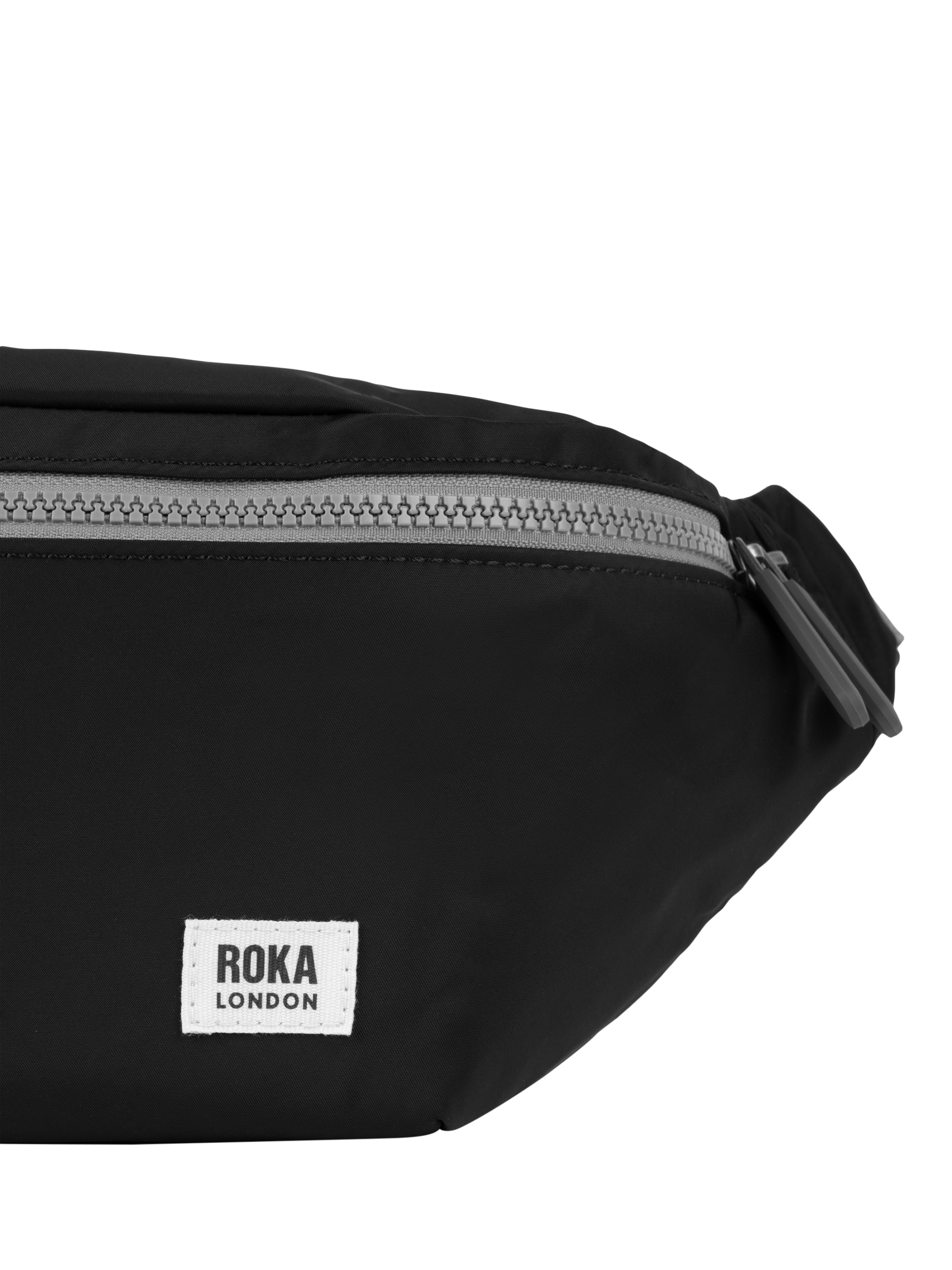 Product image 7 of 7, which shows ROKA London Jubilee Recycled Nylon Hip Bag, 3.2L, Black