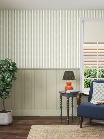 John Lewis Conwy Stripe Wallpaper - view 2, Myrtle Green