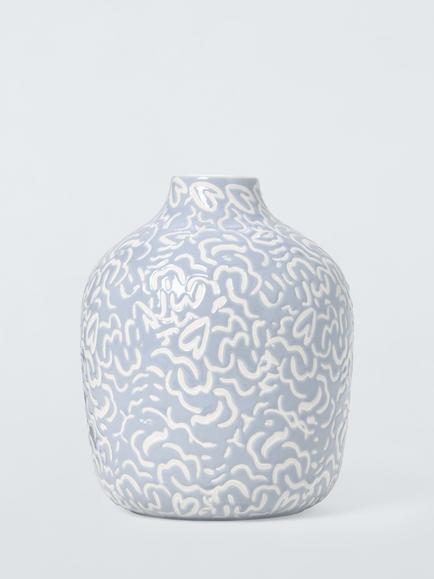 John Lewis Archive Heart Stoneware Vase, Blue - view 2, Blue