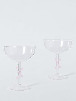 John Lewis Archive Heart Stem Champagne Coupes, Set of 2, Multi, Multi