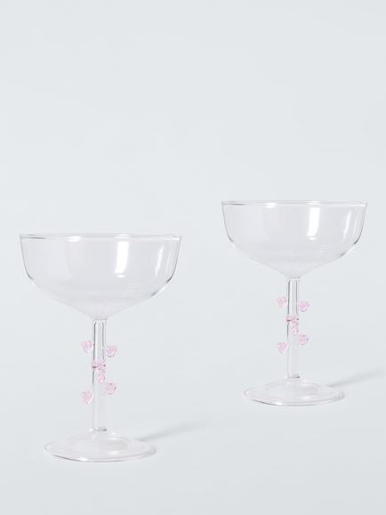 John Lewis Archive Heart Stem Champagne Coupes, Set of 2, Multi, Multi