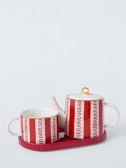 John Lewis Archive Stripe Tea Set, Red, Red