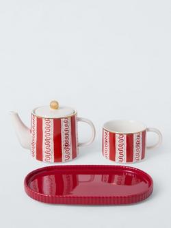 John Lewis Archive Stripe Tea Set, Red - view 2, Red