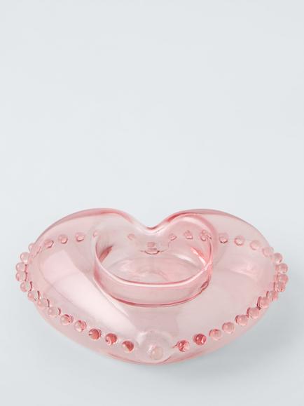 John Lewis Archive Heart Tealight Holder, Pink, Pink