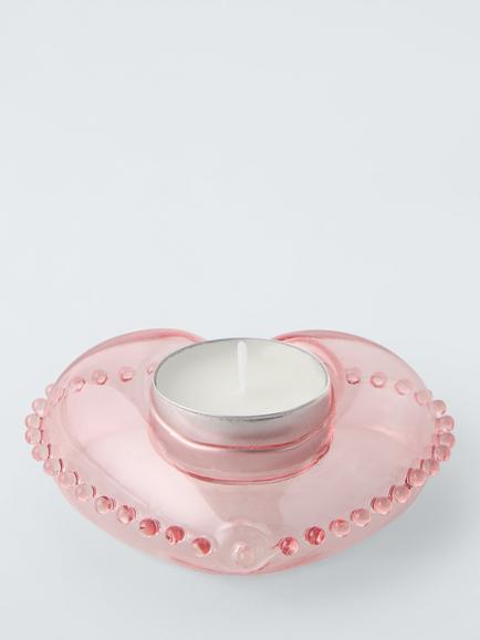 John Lewis Archive Heart Tealight Holder, Pink - view 2, Pink