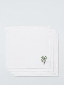 John Lewis Embroidered Palm Tree Cotton Napkin, Set of 4, White, White