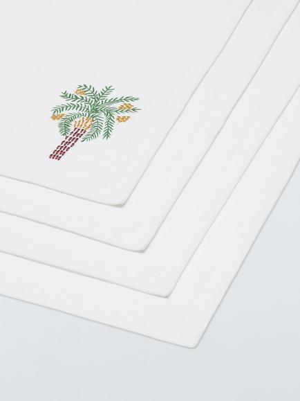 John Lewis Embroidered Palm Tree Cotton Napkin, Set of 4, White - view 2, White