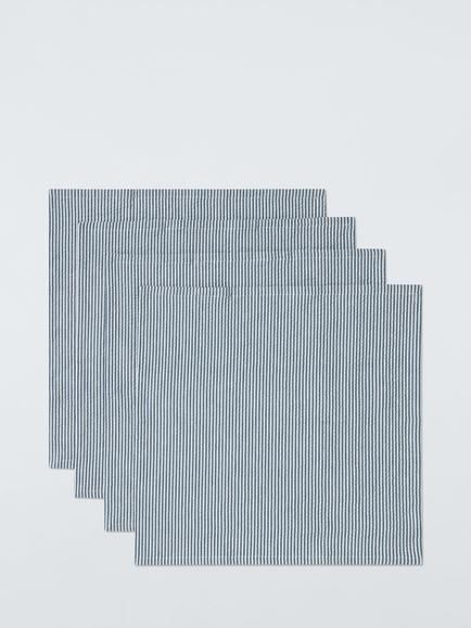 John Lewis Leckford Striped Seersucker Cotton Napkins, Set of 4, Blue, Blue