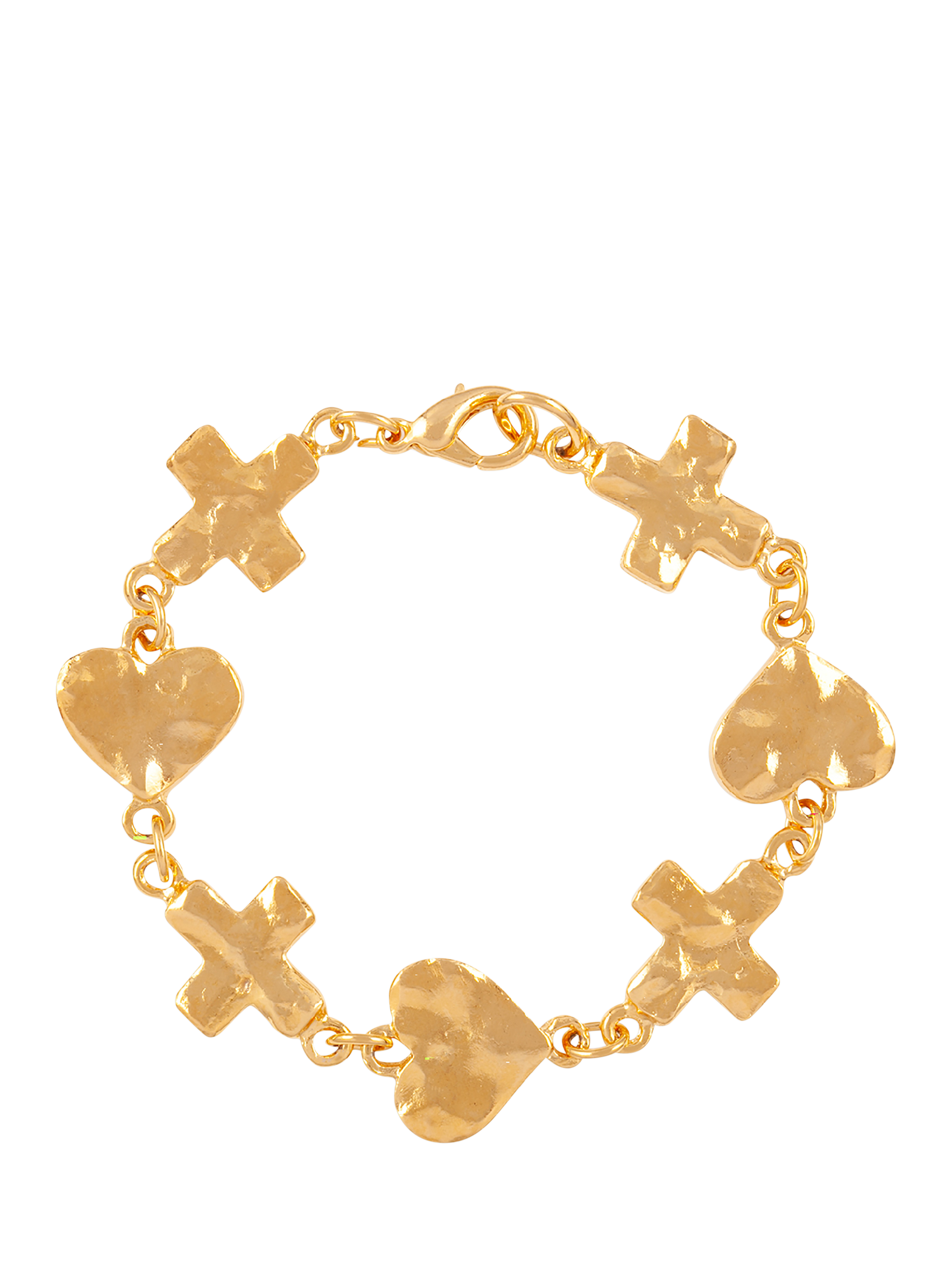 Product image 1 of 2, which shows Susan Caplan Pre-Loved Hammered Heart and Cross Bracelet, Gold