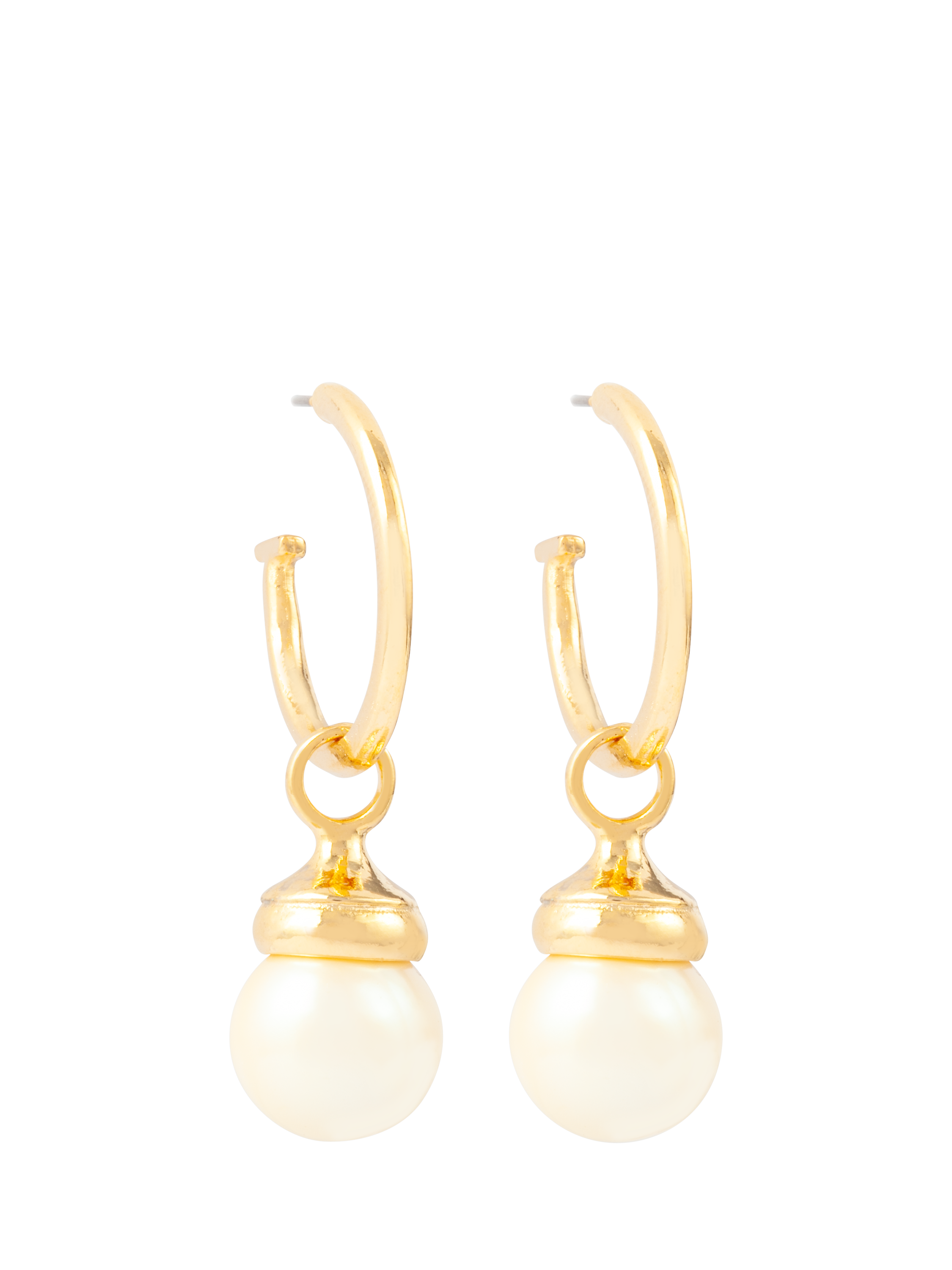 Product image 1 of 2, which shows Susan Caplan Pre-Loved Rediscovered Collection Faux Pearl Drop Demi Hoop Earrings, Gold