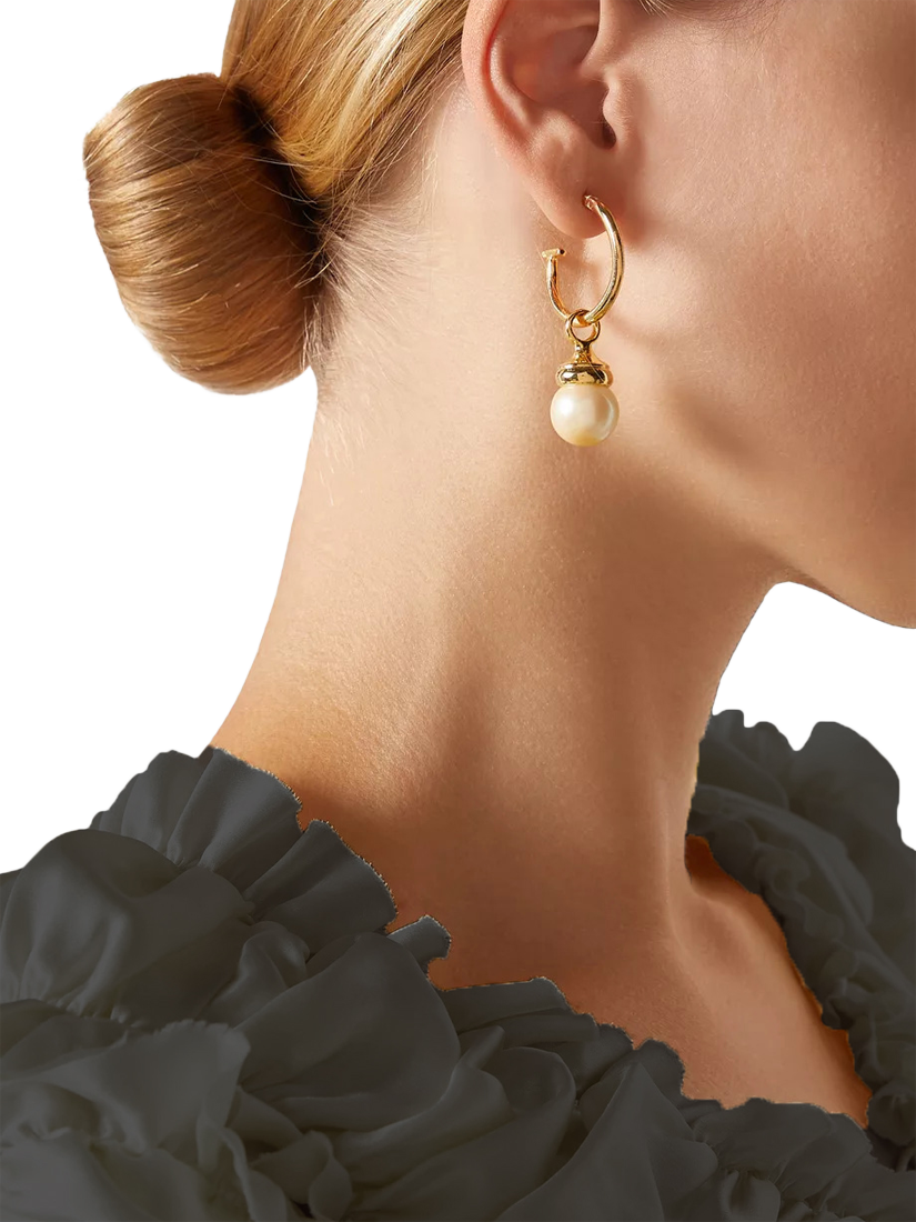 Product image 2 of 2, which shows Susan Caplan Pre-Loved Rediscovered Collection Faux Pearl Drop Demi Hoop Earrings, Gold