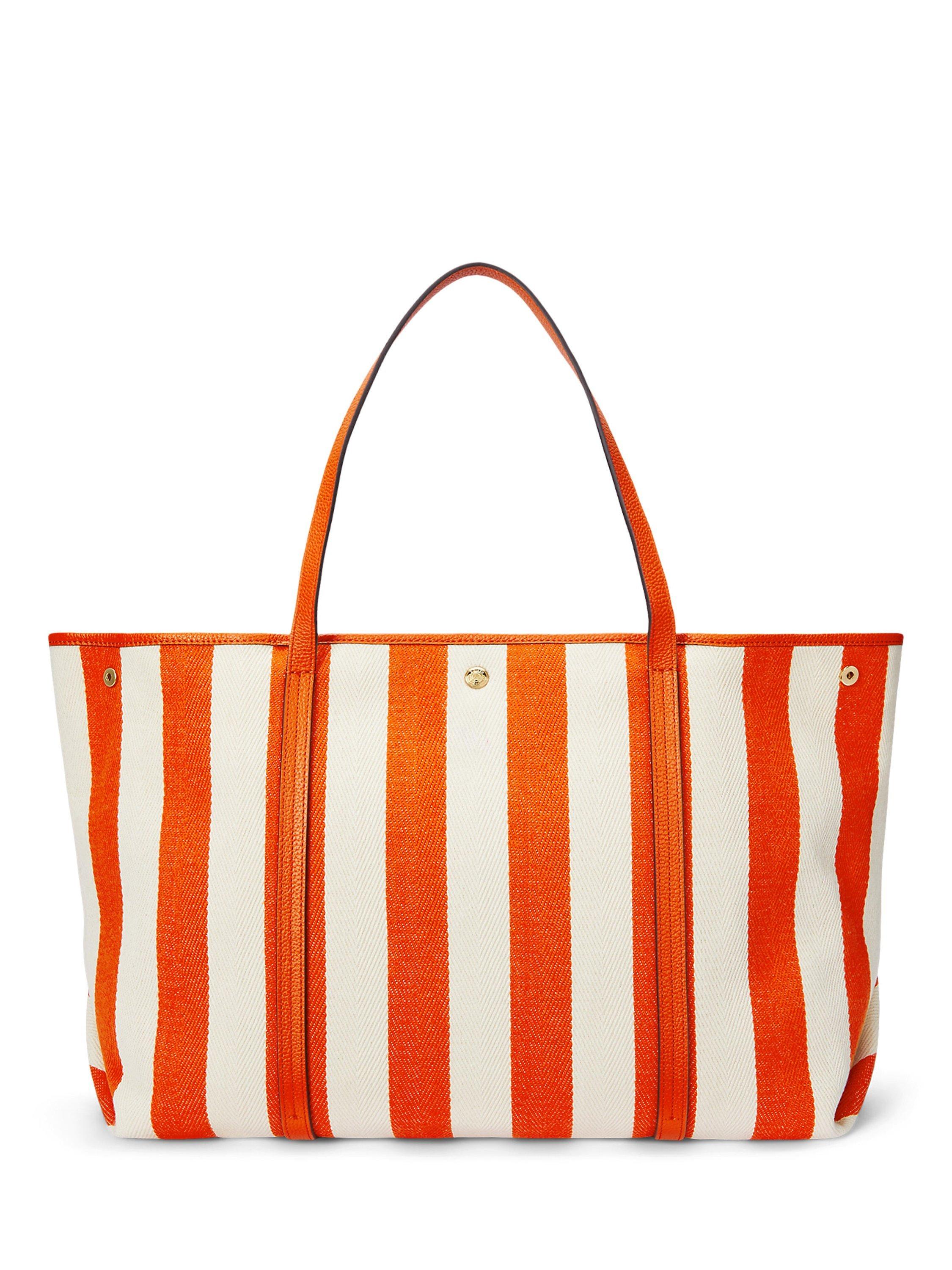 LAUREN RALPH LAUREN ◆ストライプ EMERIE TOTE トートバッグ RALPH LAUREN｜ストライプド ヘリンボーン ラージ Emerie トート